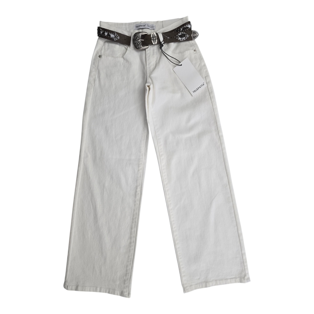 Telepatía White Wide-Leg Low Rise Size‎ 0/24 Jeans Belt Included